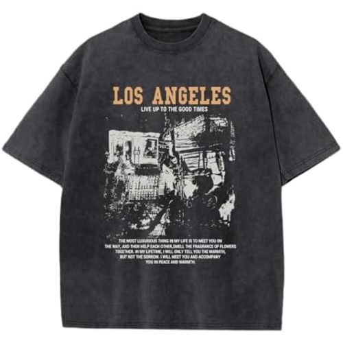 Oversized Boys Graphic Tees Acid Wash Los Angeles Tshirt Youth Cotton T Shirt Crewneck Tee Kids Short Sleeve Tops