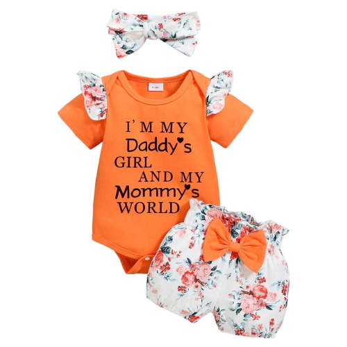 eczipvz Baby Girl Summer Clothes Infant Girl Clothes Romper Shorts Set Floral Summer Outfits Cute Baby Clothes Girl(Orange,9-12 Months)