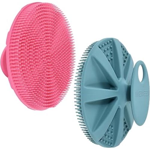 INNERNEED Food-Grade Soft Silicone Body Scrubber Shower Brush, Green+Pink