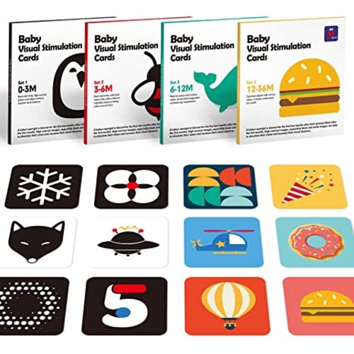 Flash Cards Baby Visual Stimulation Cards for 0-3-6-12-36 Months, 0-3 Months Infant Newborn Tummy Time Toys Gifts 6''×6'' Large for Sensory Development Black White Card Set