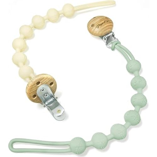 Silicone Dummy Clip - 2 Pcs Dummy Clip Boys Girls - Pacifier Clips and Dummy Holder - Soother Chains - One-Piece Design (Apricot+Sage)