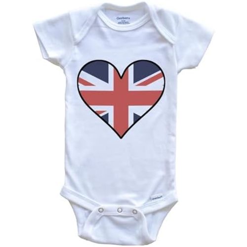 British Flag One Piece Baby Bodysuit - Cute British Flag Heart - United Kingdom Baby Bodysuit