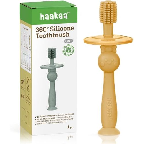 haakaa 360° Baby Toothbrush with Suction Base - Mustard