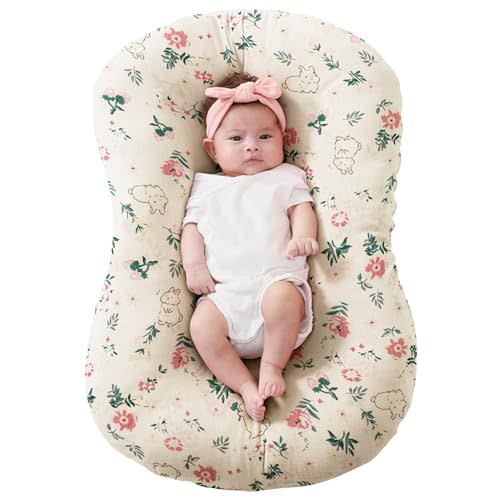 FUNUPUP Muslin Baby Lounger Cover Only Compatible with Snuggle Me Lounger, Infant Lounger Pillow Cover for Newborn, Removable Newborn Lounger Cover for Boys and Girls, Only Cover, Pink Flower