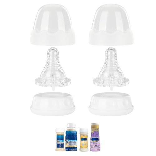 Ready-to-Use Reusable Nipples for Similac 360 Total Care & Enfamil Ready-to-Feed Bottles and Most Standard Neck Bottles, Slow Flow, Anti-Colic Silicone Nipple with Collar Rings & Dome Caps, 2-Pack