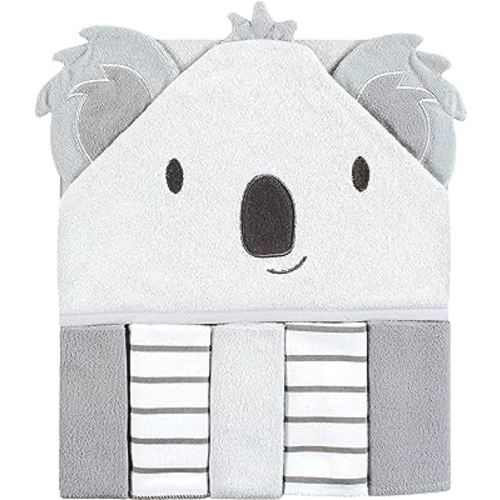 Hudson Baby Unisex Baby Hooded Towel and Five Washcloths, Koala, One Size