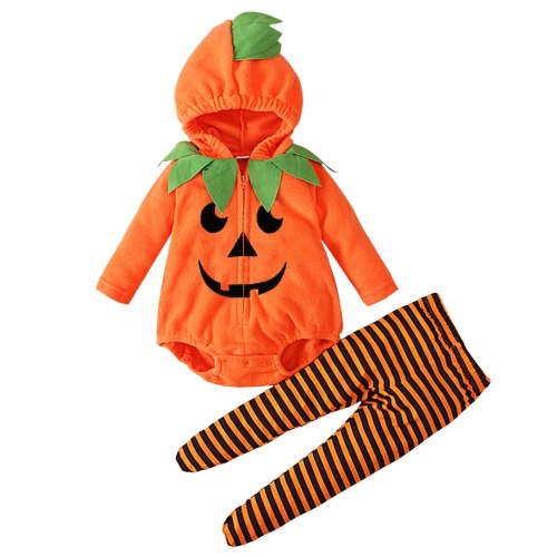 HCNTES Toddler Baby Girl Boy Halloween Pumpkin Cute Hooded Romper Jumpsuit Outfit Clothes(3-6 Months,G-Dark Green)