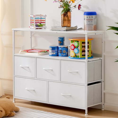 edx Wooden Top Board Television Stand with Compartments, Wood Composite White, 45", 27.77 lb