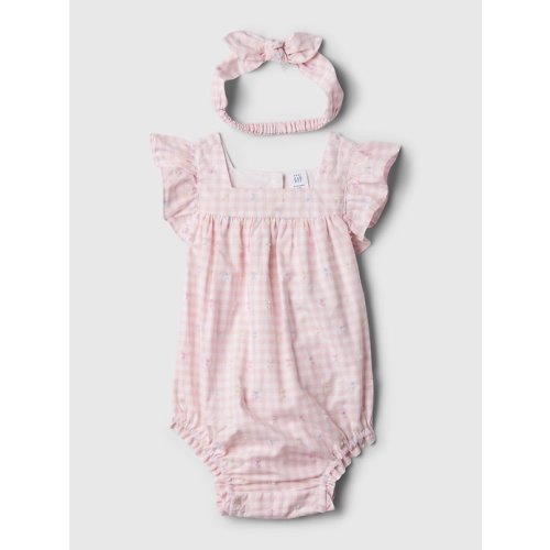 Baby Gingham Bubble Shorty One-Piece in misty rose, size: 6-12 M