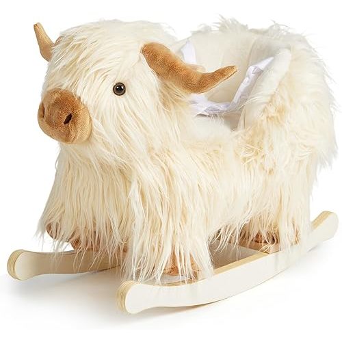 Baby Rocking Horse,Highlander Cattle Toddler Rocking Toy for 1+ Year Old Cute White Cow Stuffed Cow Rocker Toy Rocking Animal for Baby Boys and Girls Nursery/Child Christmas or Birthday Gift