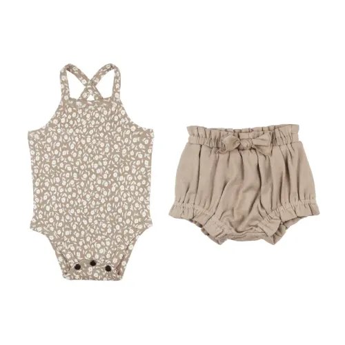 Oatmeal Ditsy Floral | Organic Criss-Cross Bodysuit and Ruffle Bloomer Set 0-3m