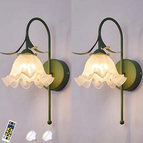 Wall Light Modern Flower Wall Sconce, Wiress Battery Operated Wall Sconces Set of 2,Rechargeable Wall Lights, with Dimmable Detachable Light Bulb, Remoted Control, for Bedroom living room ( Size : Dua