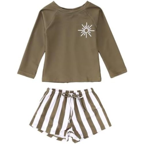 MODNTOGA Baby Boy Girl Swimwear 2Pcs Long Sleeve Swim Bathing Suit Set Toddler Kids Funny Sun Graphic Swimsuits Beach Wear