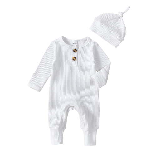 Jxzom Newborn Baby Boy Girl Clothes Ribbed Romper Solid Long Sleeve Knit Bodysuit Jumpsuit Hat 2Pcs Coming Home Outfit