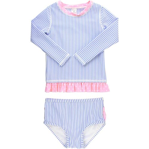 RuffleButts Baby/Toddler Girls Seersucker Long Sleeve Rash Guard Bikini