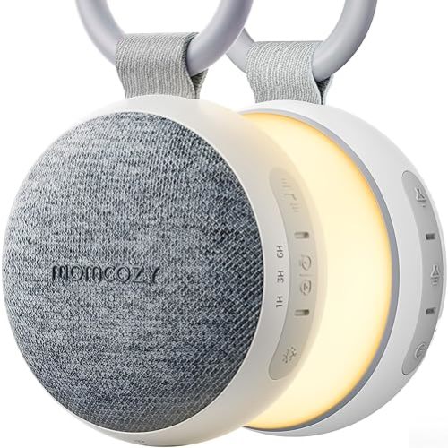 Momcozy Portable Sound Machine with Night Light, White Noise Sound Machine for Baby, 20 Soothing Sounds, Sound Therapy, Long-Lasting Power, Timer, Clips on Stroller, Grey