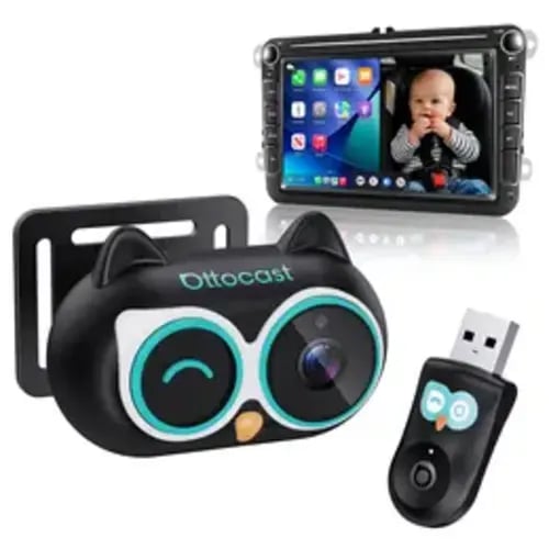 【CHECK COMPATIBILITY】OTTOCAST Baby Car Camera & Wireless CarPlay Adapter: 1080P HD Rear Seat Monitor Display on Car Screen, 150° Wide Angle, No-Glow Night Vision. Safety for Kids & Infants—Only for Vehicles with Wired CarPlay. - TikTok Shop