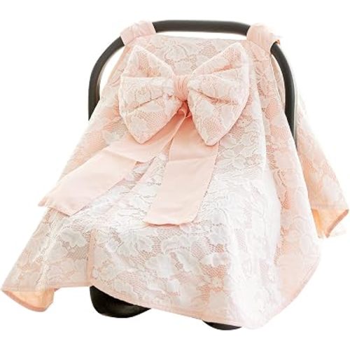 Baby Carseat Canopy Cover with Bow Stroller for Girls for Newborn, Pink