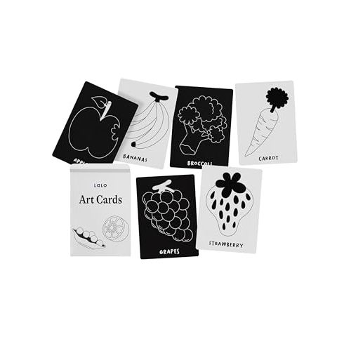 Lalo Art Cards, Set of 6 High Contrast Baby Vision Cards for Infants | Black and White Cards for Newborns, Visual Stimulation Cards for Brain Development, Tummy Time, Fruits and Veggies