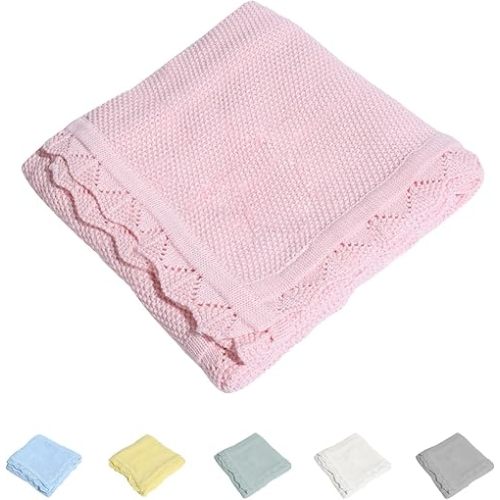 100% Cotton Baby Blanket Knit Soft Warm Lace Toddler Newborn Nursery Blanket,30 x 40 Inches, Light Pink | Soft, Warm, Newborn, Toddler, Nursery Blanket, Lace