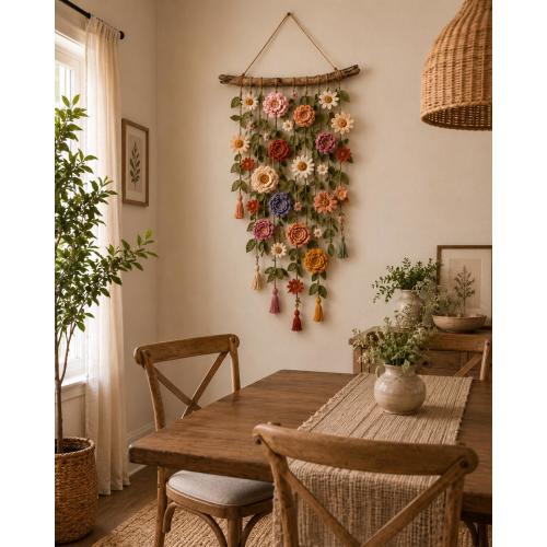 Boho washable crochet wall hanging entryway wall decor Rustic Botanical Hanging