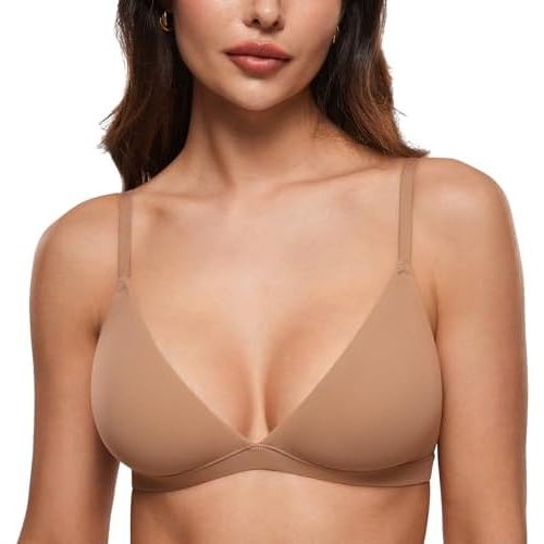 INLYRIC Women's Inbarely Triangle Bralette Plunge Unlined Seamless Bra No Underwire Sexy Comfortable Everyday