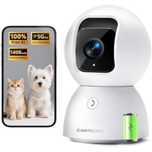 3K 5G Wi-Fi Security Camera Indoor, Backup Battery for Power Outage Protection, Free AI Tracking Facial ID, 5MP Pet/Dog Camera w/ Speaker & Phone App, PTZ Baby Monitor, 0-Glow Night Vision, 2-Way Talk