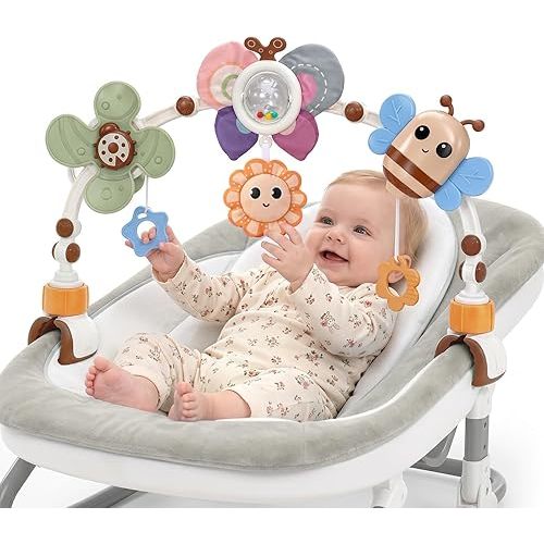 GONINO Baby Stroller & Car Seat Arch Toys Adjustable Hanging Toys with Teether & Squeaker, Sensory Crib & Bassinet Toys, 0–12 Months Baby Gifts