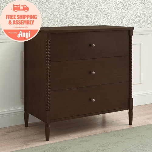 Delta Children Lily 3 Drawer Dresser with Interlocking Drawers, Walnut Espresso