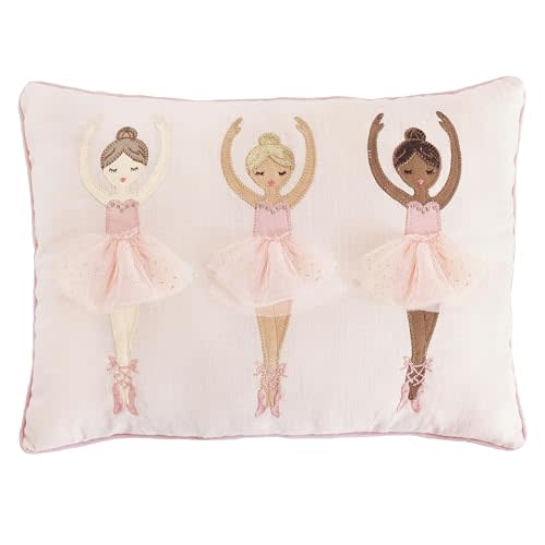 MON AMI Ballerina Girls Throw Pillow | 16x12-Inch Soft Decorative Cushion with Tulle Tutus | Cozy Plush Lumbar Pillow for Playroom, Nursery & Bedroom | Whimsical Dance-Inspired Room Décor