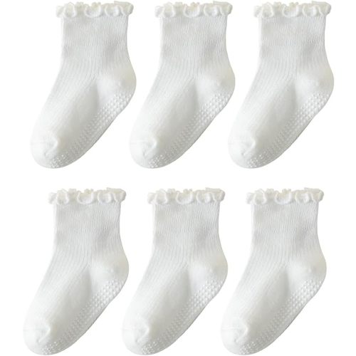 6 Pairs Toddler Ruffle Socks for Girls Baby Grip Socks Non Slip Socks Cute Grippy Frilly
