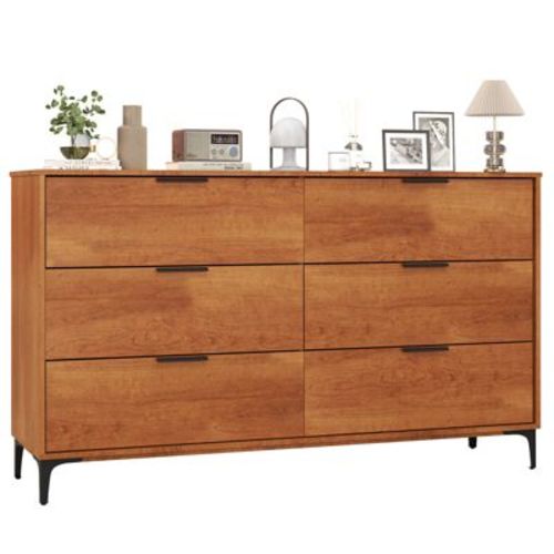 Costway 6-Drawer Double Dresser w/ Interlock System Metal Support Legs Anti-tipping Kit