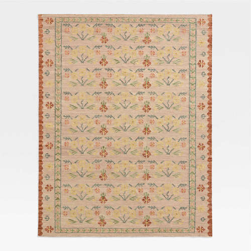 Tansie Floral Kilim Purple Wool and Cotton Kids Area Rug 5x8 by Sharland England