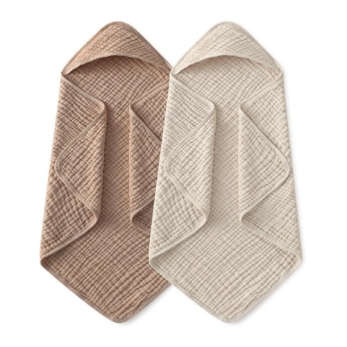 Yoofoss Hooded Baby Towels for Newborn 2 Pack 100% Muslin Organic Cotton Baby Bath Towel with Hood for Babies, Infant, Toddler and Kids, 37.5"x37.5", Soft and Absorbent Newborn Essential, Beige&Coffee