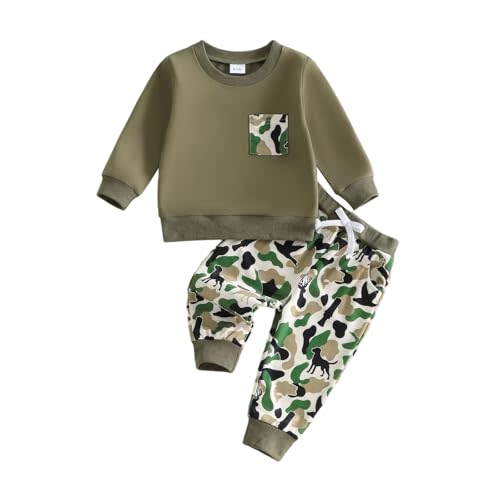 PUHHAPIEY Toddler Boy Clothes Baby Outfits Fall Winter Camo Hunting Retro Pullover Sweatshirts + Camouflage Pants Set