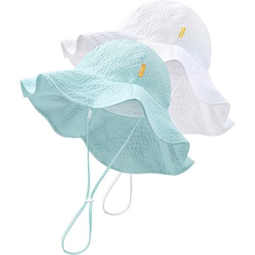 HONGTEYA Baby Sun Hat Toddler Girl Beach Hat Adjustable Outdoor Summer Hat UPF 50+ Sun Protection Wide Brim Infant Kids