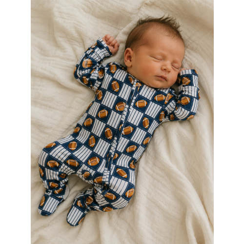 2-Way Zip Footie, Football Patchwork – SpearmintLOVE