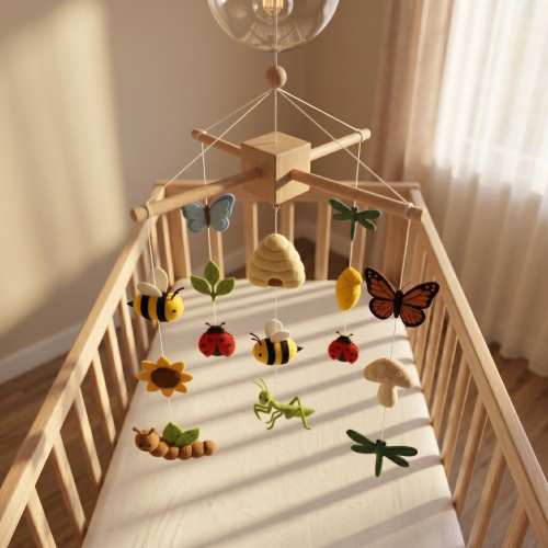 Custom Nursery Mobile Felt, Bee Butterfly Crib Decor, Nature Inspired Baby Gift