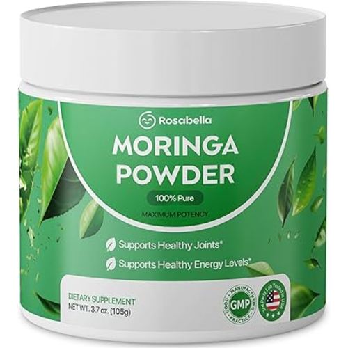 Rosabella Pure Moringa Powder - Energy, Skin, Immune & Gut Health Superfood, Rich in Antioxidants, Essential Vitamins & Amino Acids, Natural Green Superfood Supplement (3.7oz (Pack of 1))