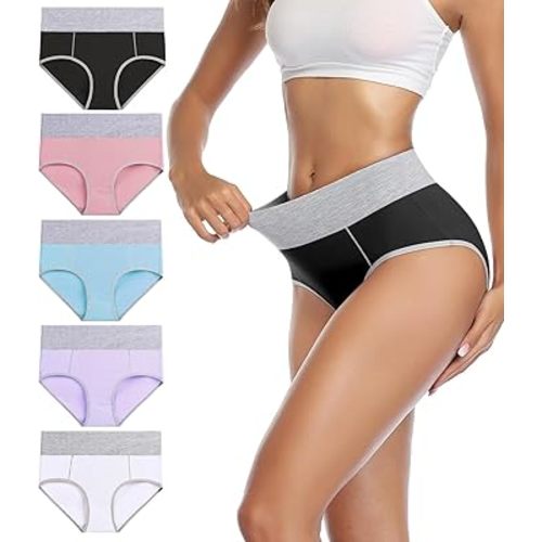 wirarpa Women's Cotton Underwear High Waist Stretch Briefs Soft Underpants Ladies Full Coverage Panties 5 Pack