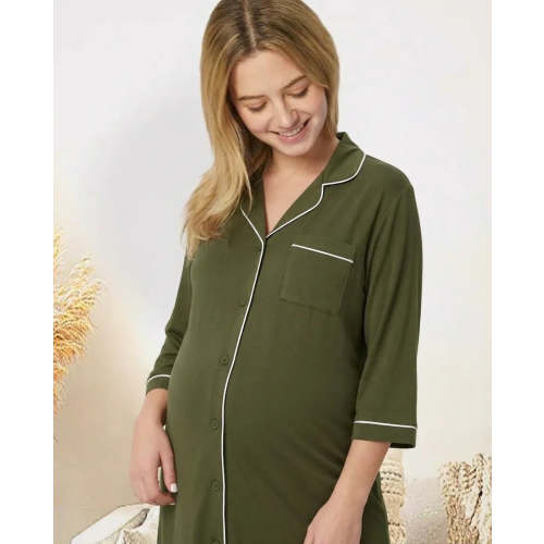 Solid Color Bamboo Maternity & Nursing Nightgown