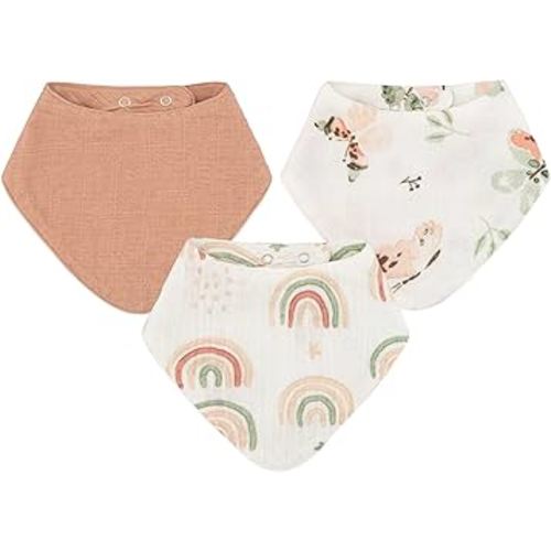 Crane 100% Cotton Baby Bib Set - Butterfly & Rainbow Muslin Bibs - Set of 3 Drool Bibs for Baby Boys or Girls - Newborn Eating Essentials