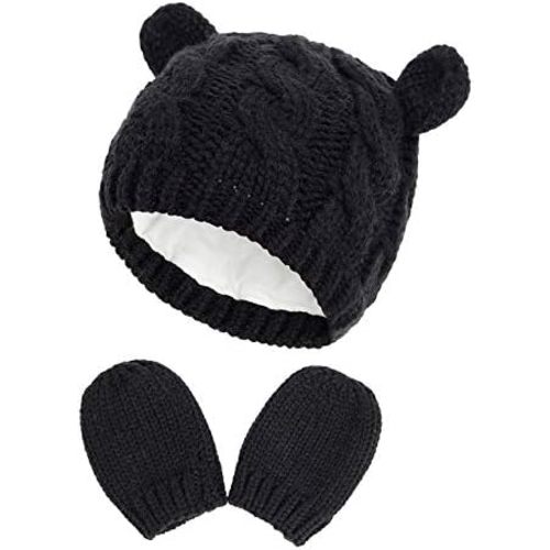 RAOEXI Baby Toddler Hat and Mitten Set Winter Knitted Thick Warm Beanie Cap Gloves for Infant Boys Girls