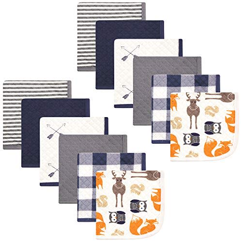 Hudson Baby Unisex Baby Quilted Cotton Washcloths, Boy Forest, One Size