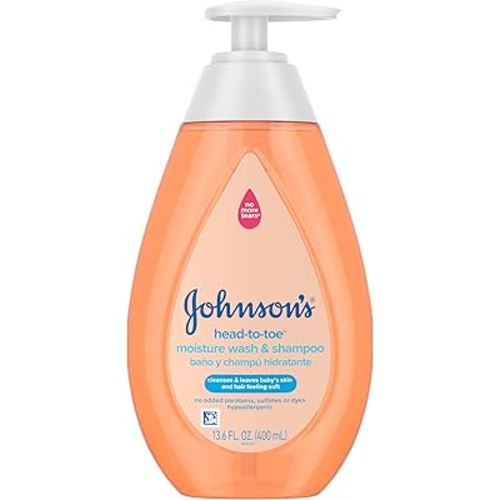 Johnson's Baby Head-To-Toe Wash & Shampoo, Tear-Free, Moisturizing Body Wash, Newborn Essentials, Baby Wash and Shampoo, No added Parabens, Sulfates and Dyes, 13.6 fl. oz