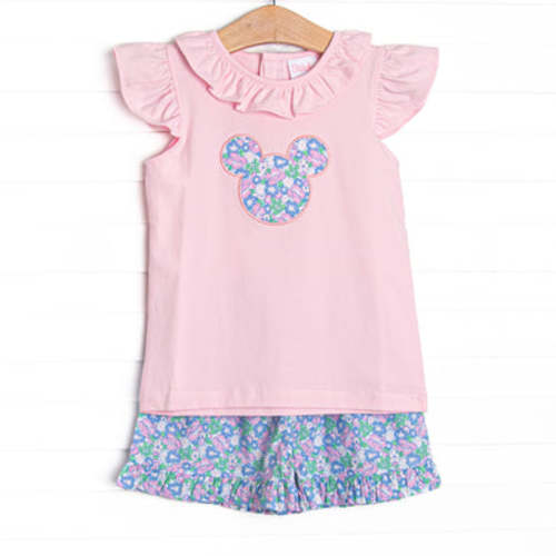 Floral Fairytale Applique Ruffle Short Set, Pink – Stitchy Fish