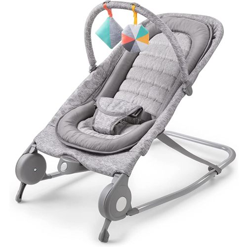 Summer Infant 2-in-1 Bouncer & Rocker Duo (Light Gray Tweed) Convenient and Portable Rocker and Bouncer for Babies Includes Soft Toys and Soothing Vibrations