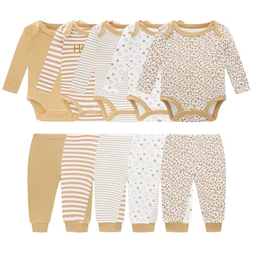 Baby Newborn Layette 10-Piece Clothing Sets Soft Cotton Bodysuits Pants Sets for Baby Boys Girls Toddler Unisex