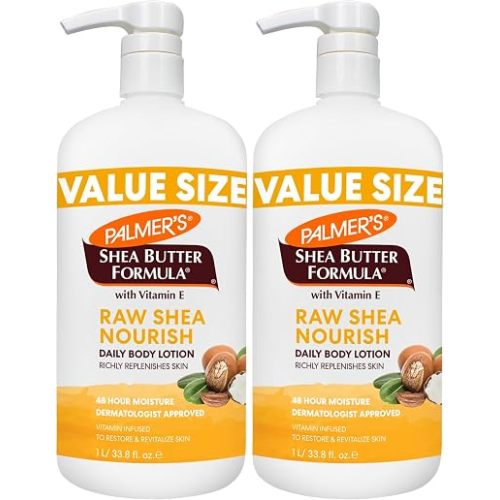 Palmer's Shea Formula Raw Shea Body Lotion for Dry Skin, Hand & Body Moisturizer, Value Size Pump Bottle, 33.8 Ounces (Pack of 2)
