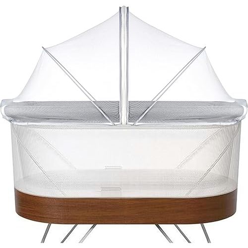 Akiky Bassinet Cover Mosquito Net with Two-Way Zippers Foldable Bassinet Bedside Sleeper Tent to Keep Cats/Bugs Out(White)